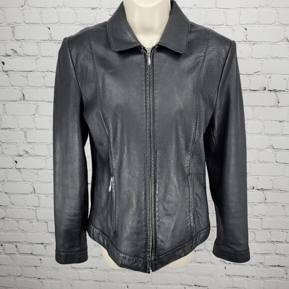 VTG Wilsons Genuine Leather Maxima Black Full Zip Thinsulate Jacket Medium M - Picture 1 of 16